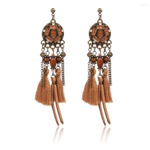 Pendientes colgantes HC Vintage borla de café cuentas largas de moda colgante mujeres joyería étnica Bohemia antigua F