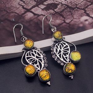 Pendientes colgantes Hermosa Handmade Vintage Naranja Dichroic Glass Top Pendiendo 2 1/8 pulgadas NY935