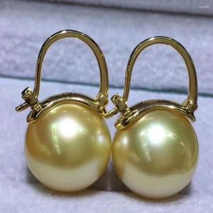 Pendientes colgantes Destacados Perla de concha dorada de 14 mm Accesorios para el día de la madre cultivados de 18 quilates Acción de gracias Halloween Pascua Agua dulce