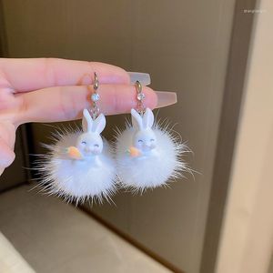 Boucles d'oreilles pendantes goutte coréenne pour femmes filles mignon moelleux balle arc Pom boucle d'oreille automne hiver Kawaii bijoux de noël