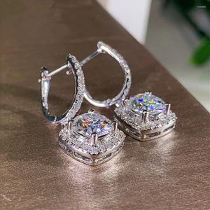 Pendientes colgantes de moda coreana para mujer, aretes de circón con incrustaciones cuadradas de Color plateado, aretes simples delicados para mujer, joyería para fiesta de cumpleaños