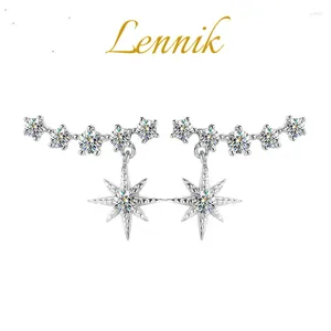 Pendientes de colgación Lennik 925 Silver Needle for Women Sparkling Star Light Luxurious Birthday Regalo Boda Día de San Valentín