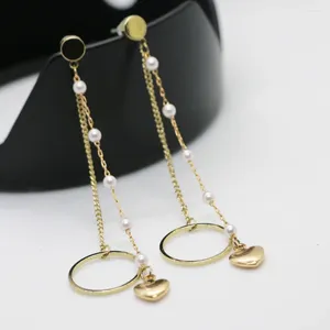 Boucles d'oreilles pendantes pour femmes, Design limité, élégantes perles simulées, longues pampilles pendantes, Vintage, couleur or, cercle, manchette d'oreille goutte