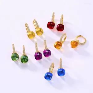 Pendientes colgantes Lind Solid S925 Sterling Silver 6 colores Crystal Fancy Candy Style Match Drop Hook Pendiente para mujer Joyería al por mayor