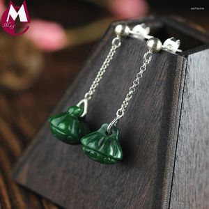 Boucles d'oreilles en peluche longue 2024 Stone Natural Scarving Green Jade Emerald Handmade Seedpod de Lotus Générection 925 Sauver Silver Jewelry Women