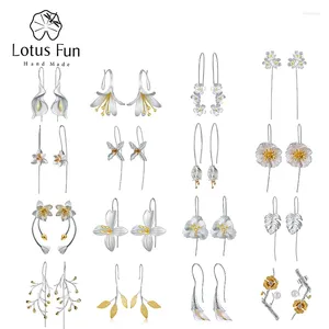 Boucles d'oreilles en peluche Lotus Fun Real 925 Feuilles de sterling feuilles de fleur pour femmes Dropship en gros de luxe naturel faits à la main