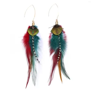 Pendientes colgantes Lureme Boho Multicolor faisán plumas de pavo real para mujeres niñas pendientes grandes (er006406-3)