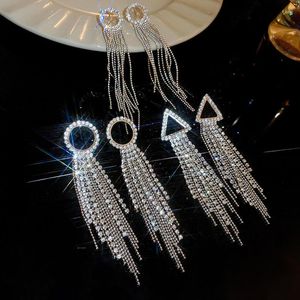 Boucles d'oreilles pendantes pour femmes, luxueuses strass, chaîne géométrique, pampilles, longues gouttes, personnalisées, haut de gamme, bijoux simples