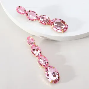 Boucles d'oreilles pendantes de luxe ovales brillantes Fuchsia, mode cristal multicolore, longue goutte pour femmes, bijoux de mariage