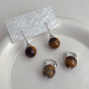 Pendientes colgantes Minar Retro 2 diseños redondos Ojo de Tigre Piedra Natural gota larga Chapado en plata pendiente colgante de cobre para mujeres Brincos