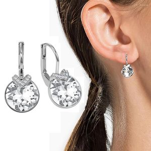 Boucles d'oreilles pendantes Mini Bella V, boucles d'oreilles pendantes pour femmes, amis, cristaux d'anniversaire d'autriche, coupe ronde, couleur argent et or, bijoux percés
