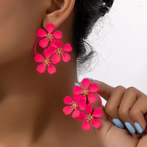 Boucles d'oreilles pendantes moderne mode fleur Stud pour femmes filles bijoux coréen Vintage coloré double couche émail Floral Post boucle d'oreille cadeau