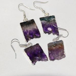 Pendientes colgantes de geoda Natural Druzy, piedra de cristal púrpura 2022 para mujer, joyería rectangular, rebanada de cuarzo, pendiente de gota encantador para mujer