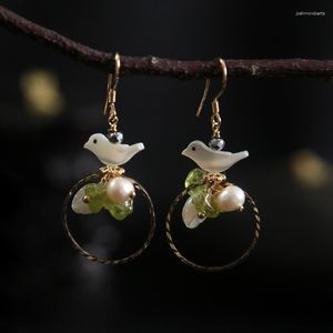 Pendientes colgantes con perlas naturales, aguja de plata, Fritillaria, moda para mujer, orejas de amatista, peridoto colgante