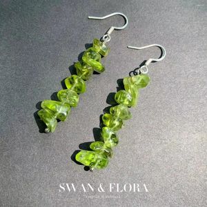 Boucles d'oreilles pendantes en péridot naturel, en argent Sterling 925, pour femmes, Olivine, grosse pierre, perles, bijoux, cadeau, fait à la main, mode Fine