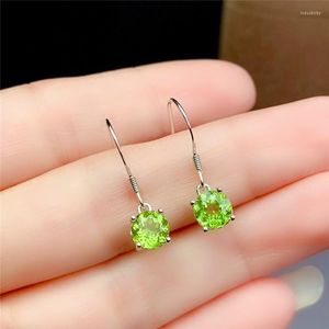 Pendientes colgantes de peridoto natural de plata de ley 925 con gancho para la oreja para niña, joyería de compromiso con piedras preciosas, regalo de boda con certificado