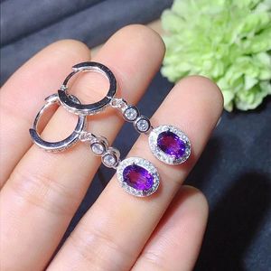 Boucles d'oreilles pendantes en améthyste violette naturelle pour femmes, bijoux fins en argent Sterling 925, coupe ronde en cristal, cadeaux de fête de mariage