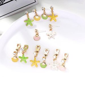 Pendientes colgantes Ocean Beach estilo gota para mujer amarillo verde rosa esmalte estrella de mar Shell oro Color cristal oreja Clip joyería de moda