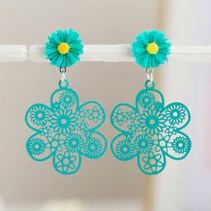 Boucles d'oreilles pendantes paon vert marguerite fleur goutte mignon résine tournesol pour femmes filles belle été bijoux Brincos