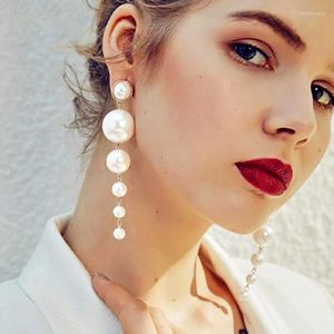 Boucles d'oreilles pendantes en perles artificielles, de taille personnalisée et minimaliste, longues, polyvalentes, tendance, avec un accessoire élégant