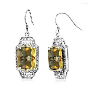 Pendientes colgantes Plata de Ley 925 pura joyería fina cuadrado citrino amarillo Natural gota de piedra natal de noviembre para mujer