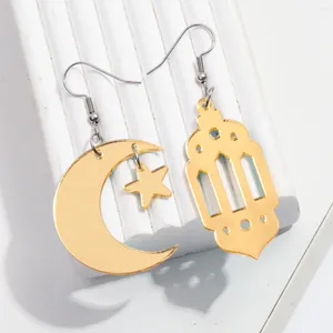 Boucles d'oreilles en peluche Ramadan Color Gold Mirror Star Moon Church Church Acrylique Boucle d'oreille pour femmes Bijoux islamiques musulmans arabes