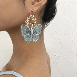 Pendientes colgantes Retro Punk exagerado bordado mariposa encaje temperamento femenino colgante circón fiesta joyería regalo