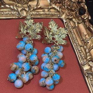 Boucles d'oreilles pendantes en perles de riz tissées à la main, mode feuille de raisin brochette de perles simplicité bohème alliage madame à franges