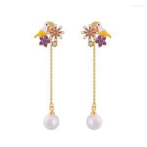Boucles d'oreilles pendantes en laiton acrylique pour femmes, romantique, goutte de fleur, oiseau, Vintage, classique, conception d'échantillon, accessoire de bijoux, vente en gros
