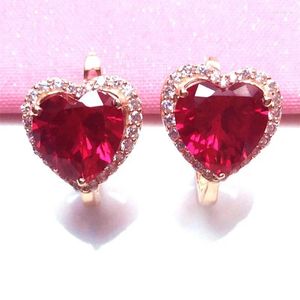 Boucles d'oreilles pendantes russes en or violet 585, plaqué à la mode, Rose 14K, brillant, cœur de pêche, pierre rouge, boucle d'oreille, Design classique