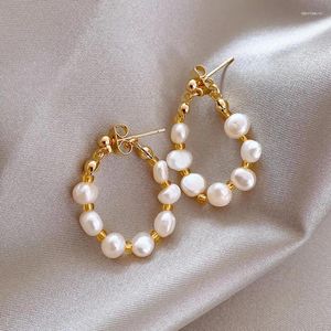 Boucles d'oreilles pendantes brillantes en U, perle d'eau douce pour femmes, aiguille en argent S925, bijoux à la mode