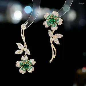 Boucles d'oreilles pendantes brillantes en zircone cubique pour femmes, bijoux de luxe, rose, vert, cadeau de soirée