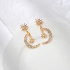 Boucles d'oreilles pendantes Super Flash, strass, étoile, lune, goutte de lumière, luxe, vente en gros