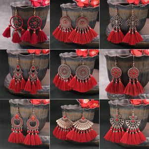 Boucles d'oreilles pendantes vacances traditionnelles rouge chine goutte pour les femmes année de mariage gland bijoux cadeau 2023