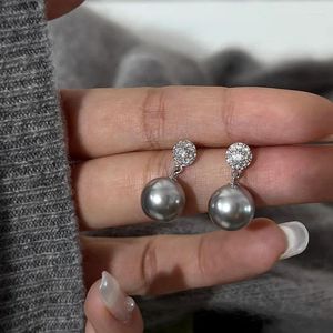 Boucles d'oreilles pendantes à la mode en argent sterling 925 goutte clair CZ perle boule élégante pour les femmes fille cadeau bijoux de mode livraison directe en gros