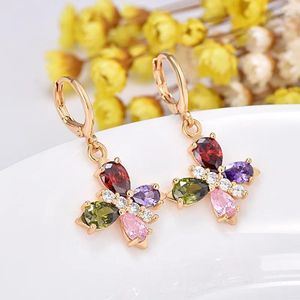 Boucles d'oreilles pendantes tendance, papillons, animaux plaqués, bijoux en Zircon coloré pour femmes, breloques à crochet couleur or Rose 2024