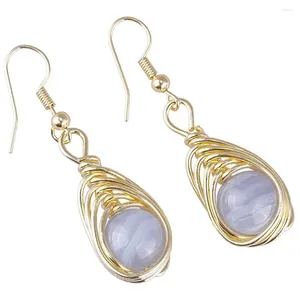 Boucles d'oreilles en peluche tumbbeelluwa gold couleur fil wrap rond rond beads charme drop reiki gemme pierre noble bijoux de bijoux pour les femmes