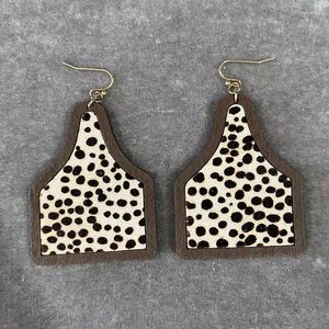 Pendientes colgantes UJBOX Multicolor madera cuero costura vino para mujer largo leopardo vaca estampado joyería accesorios a granel