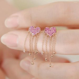 Boucles d'oreilles pendantes UNICE saphir rose véritable 18K bijoux en or jaune massif AU750 amour coeur diamant gland boucle d'oreille pour les femmes cadeau