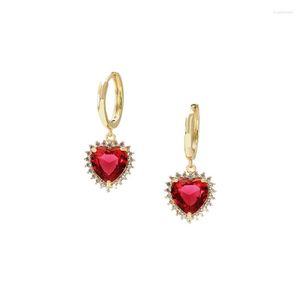 Pendientes colgantes Joyas de San Valentín Pave Circón Corazón del océano Rojo Azul Rosa Pena de vidrio verde para mujeres