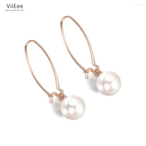 Boucles d'oreilles pendantes ViiEee 316L en acier inoxydable broche en papier blanc simulé perle pour femmes Bijoux Brincos Pendientes Mujer VE18054