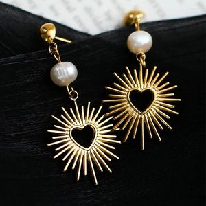 Boucles d'oreilles pendantes Vintage baroques perle amour coeur goutte pour femmes en acier inoxydable boucle d'oreille bohême luxe oreille anneau accessoires