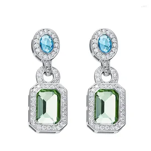 Boucles d'oreilles pendantes en cristaux Vintage pour femmes, bijoux de luxe bleu vert élégant, strass autrichien