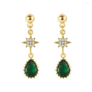 Boucles d'oreilles pendantes Vintage étoiles de mode cristal vert émeraude pierres précieuses goutte pour femmes couleur or Bijoux Bijoux accessoires de fête cadeaux