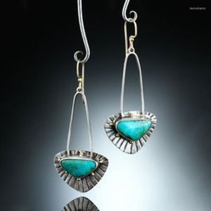 Boucles d'oreilles pendantes Vintage couleur or argent, pendentif de sac, turquoise naturelle, goutte pour femmes, bijoux Boho Punk 2023