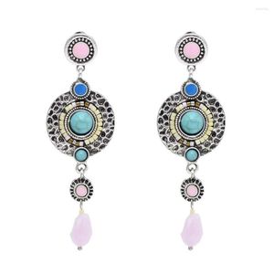 Pendientes colgantes Vintage geometría redonda acrílico turquesa largo rosa gota de agua colgante oreja joyería