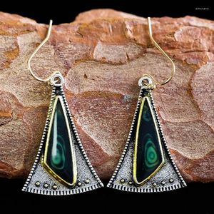 Boucles d'oreilles pendantes Vintage Triangle vert résine Crochet pour femmes Tribal mode bijoux 2024 Pendientes vente en gros D386