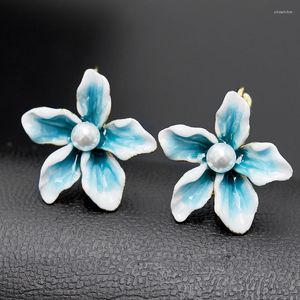 Boucles d'oreilles pendantes en forme de lys bleu, dégradé tendance, perle tridimensionnelle, pétale, Clip suspendu, vente en gros, 2023