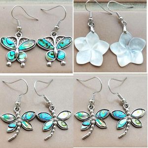 Boucles d'oreilles pendantes pour femmes, bijoux à la mode, nacre d'ormeau de zélande, coquille papillon, libellule, perles, 1 paire, WFH985