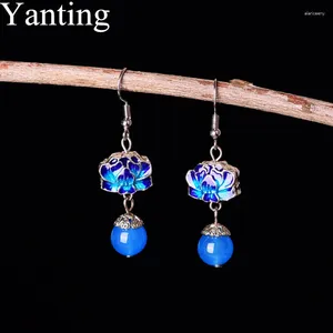 Boucles d'oreilles pendantes Yanting bleu cloisonné ethnique pour femmes pierre naturelle fait à la main classique femmes gros accessoires cadeau 0213